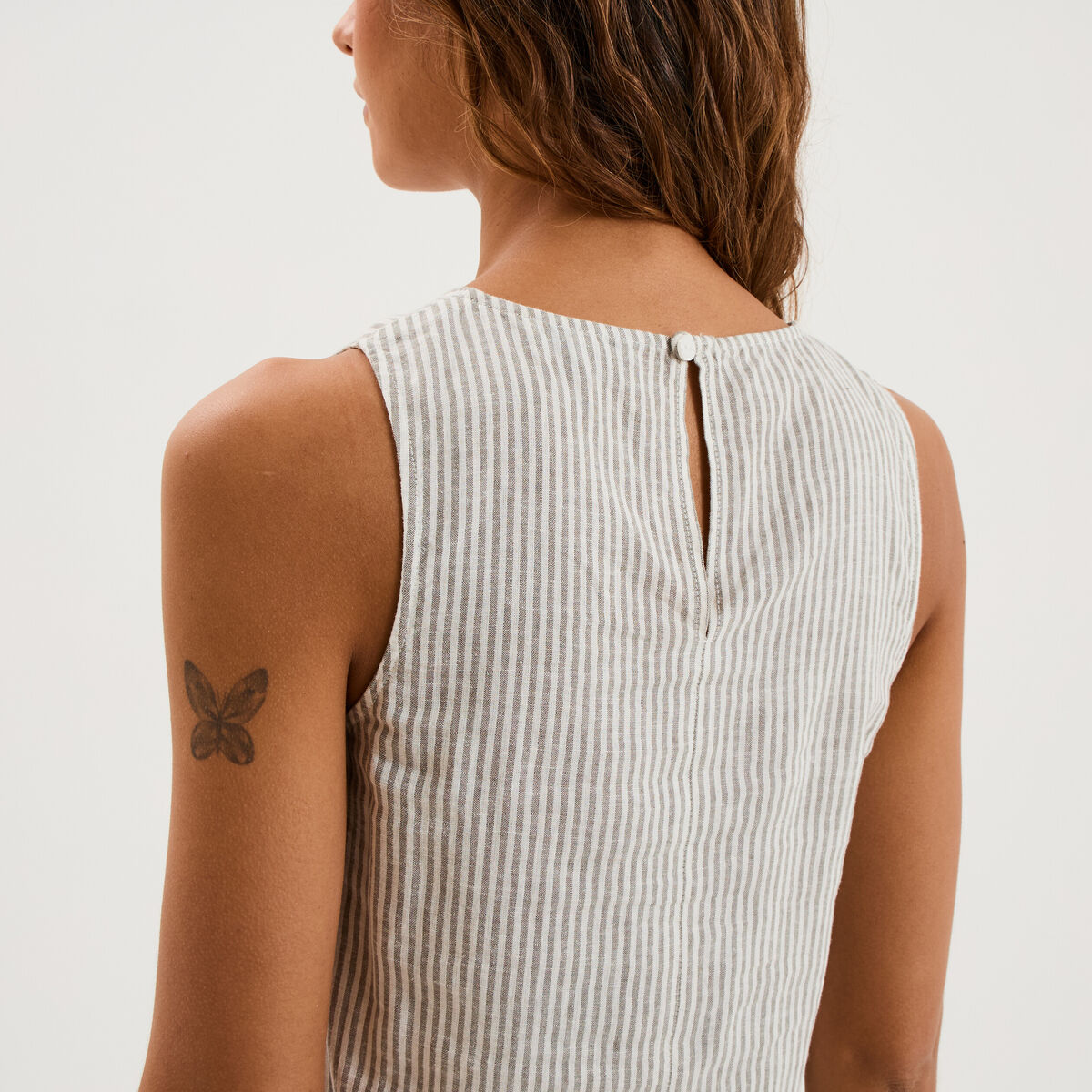 Blouse sans manches lin m&eacute;lang&eacute; blanc femme