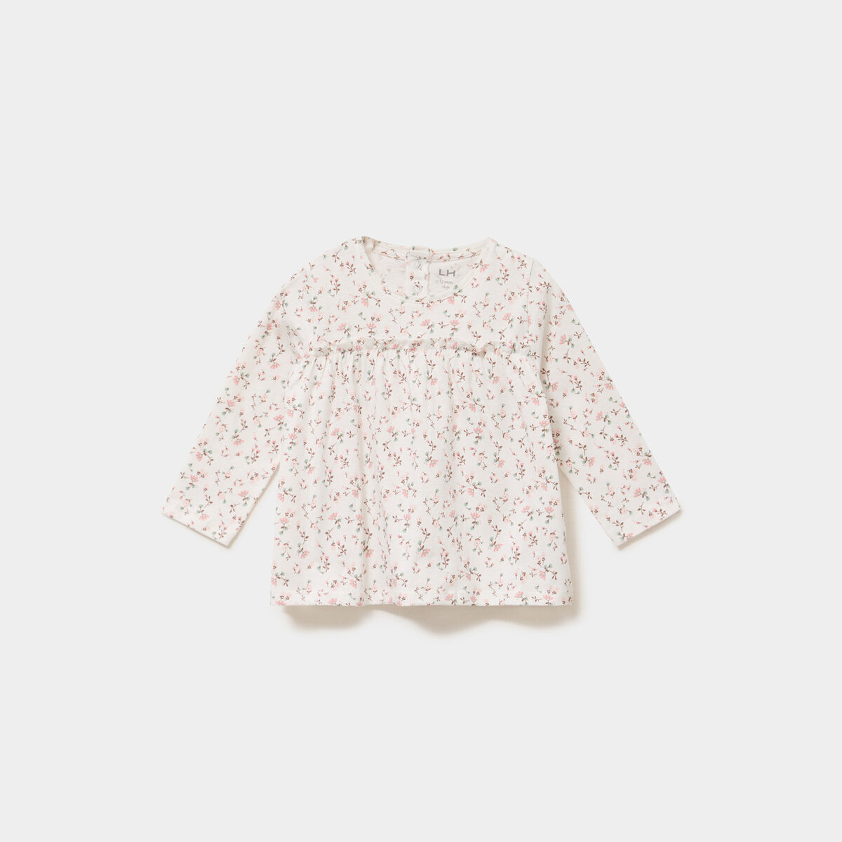 T-shirt manches longues col rond coton ecru b&eacute;b&eacute; fille