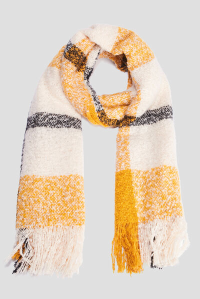 Écharpe à franges jaune moutarde femme