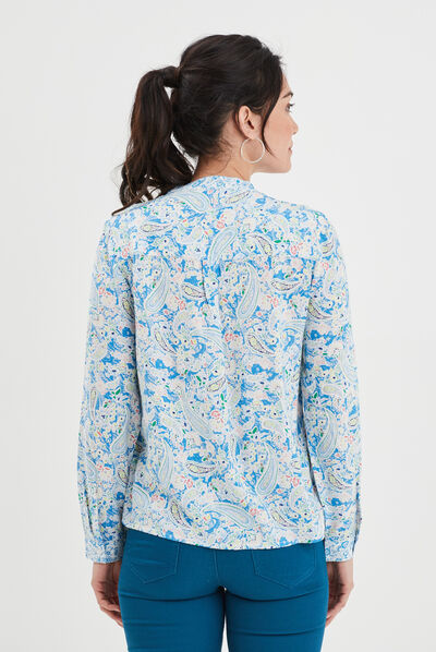 Chemise col cordons à pampilles multicolore femme