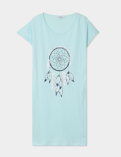 Chemise de nuit manches courtes coton bleu turquoise femme