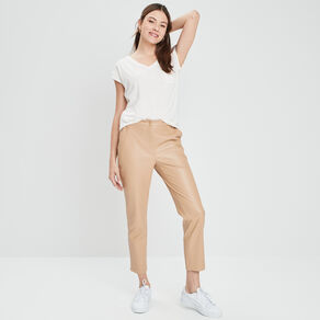 Pantalon ajusté 7/8 ème simili cuir sable femme