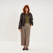 Pantalon droit cropped taille haute marron femme