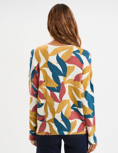 Pull col rond manches longues ecru femme