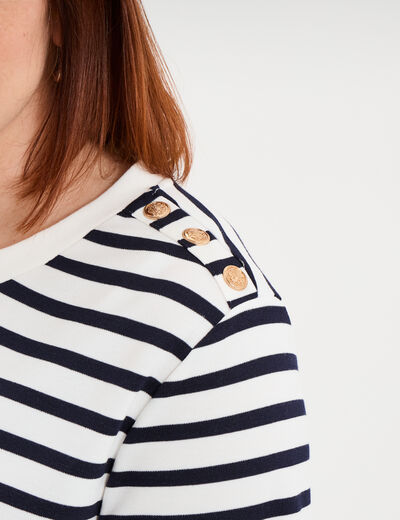 T-shirt manches courtes avec boutons ecru femme grande taille