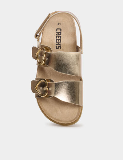 Sandales avec boucles coeurs jaune or fille
