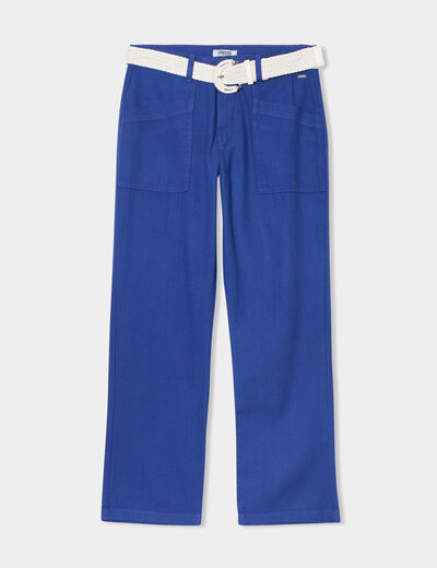 Pantalon regular fluide ceinture bleu roi femme