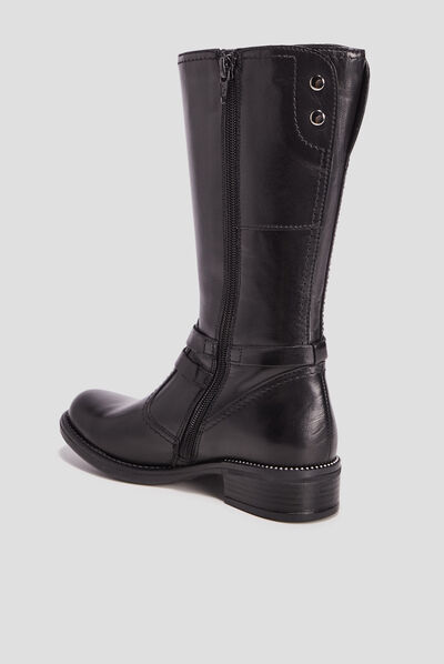 Bottes zippées en cuir noir fille