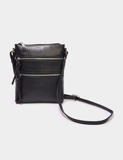 Sac à bandoulière détails zippés noir femme
