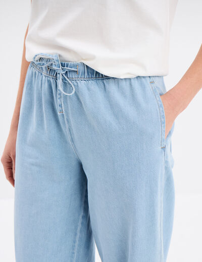 Jeans wide leg taille élastiquée Creeks denim triple stone femme