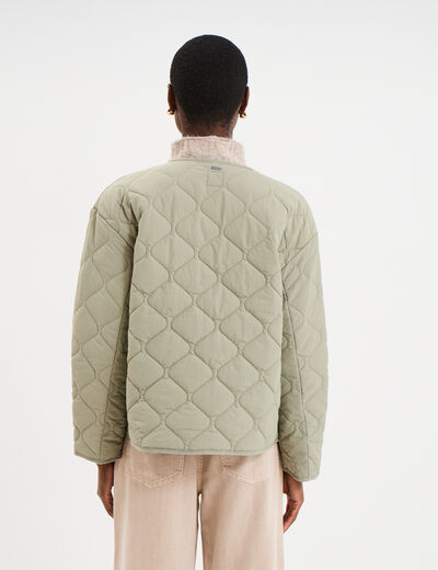 Veste matelass&eacute;e boutonn&eacute;e col rond vert kaki femme