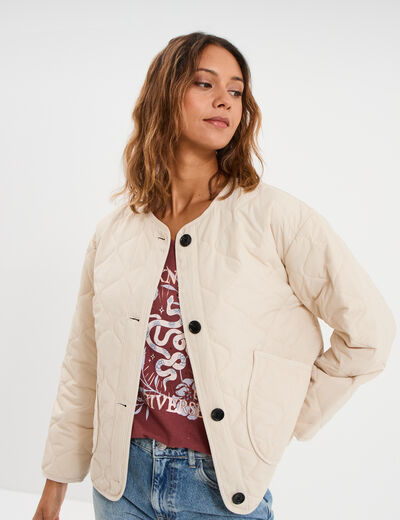 Veste matelass&eacute;e boutonn&eacute;e col rond sable femme