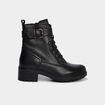 Boots crantées à lacets en cuir noir femme
