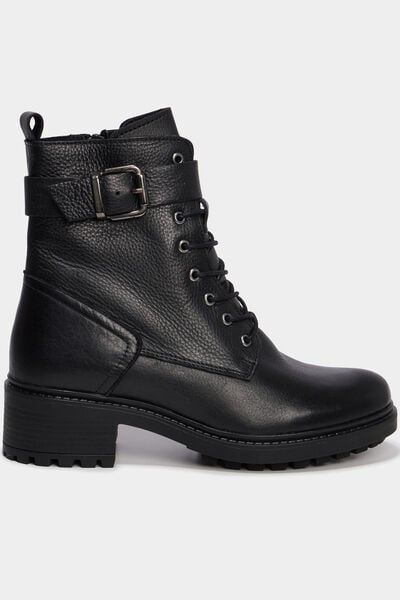 Boots crant&eacute;es &agrave; lacets en cuir noir femme