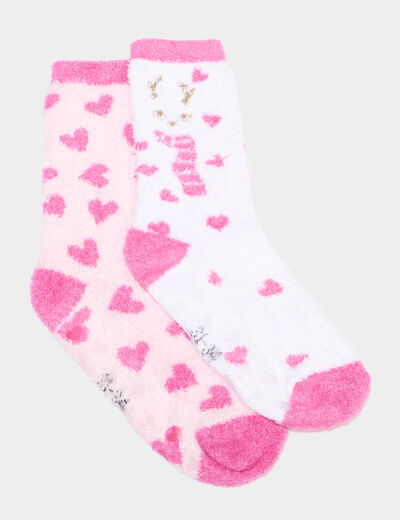 Lot 2 paires chaussettes d'int&eacute;rieur rose fille