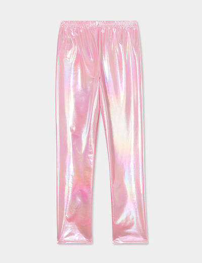 Legging simili cuir holographique vieux rose fille