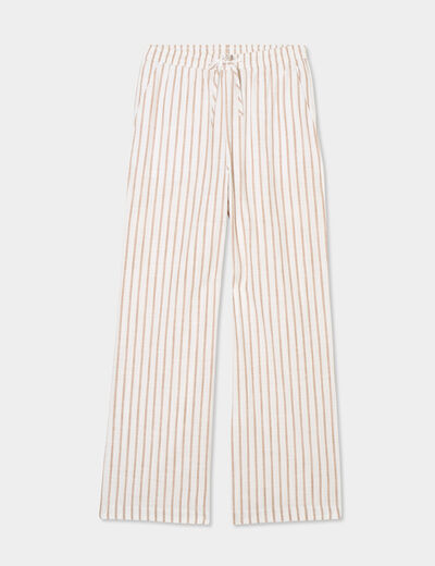 Pantalon large taille élastiquée coton blanc femme