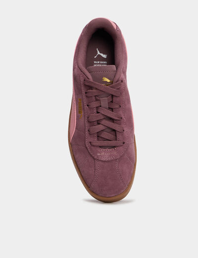 baskets &agrave; lacets en cuir Puma Club II bordeaux femme