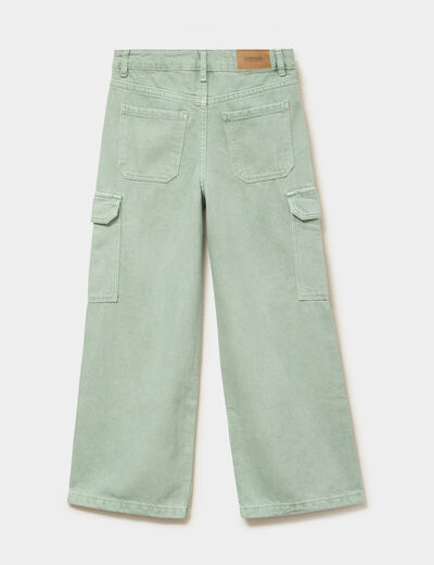 Pantalon large battle poches &agrave; rabat vert pastel fille