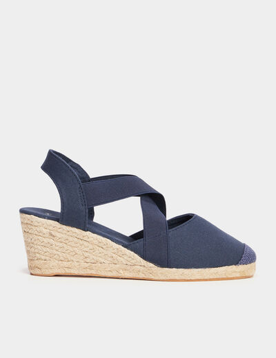Sandales espadrilles compens&eacute;es bleu femme