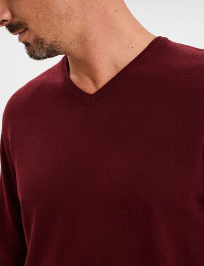 Pull jersey avec col en V violet foncé homme