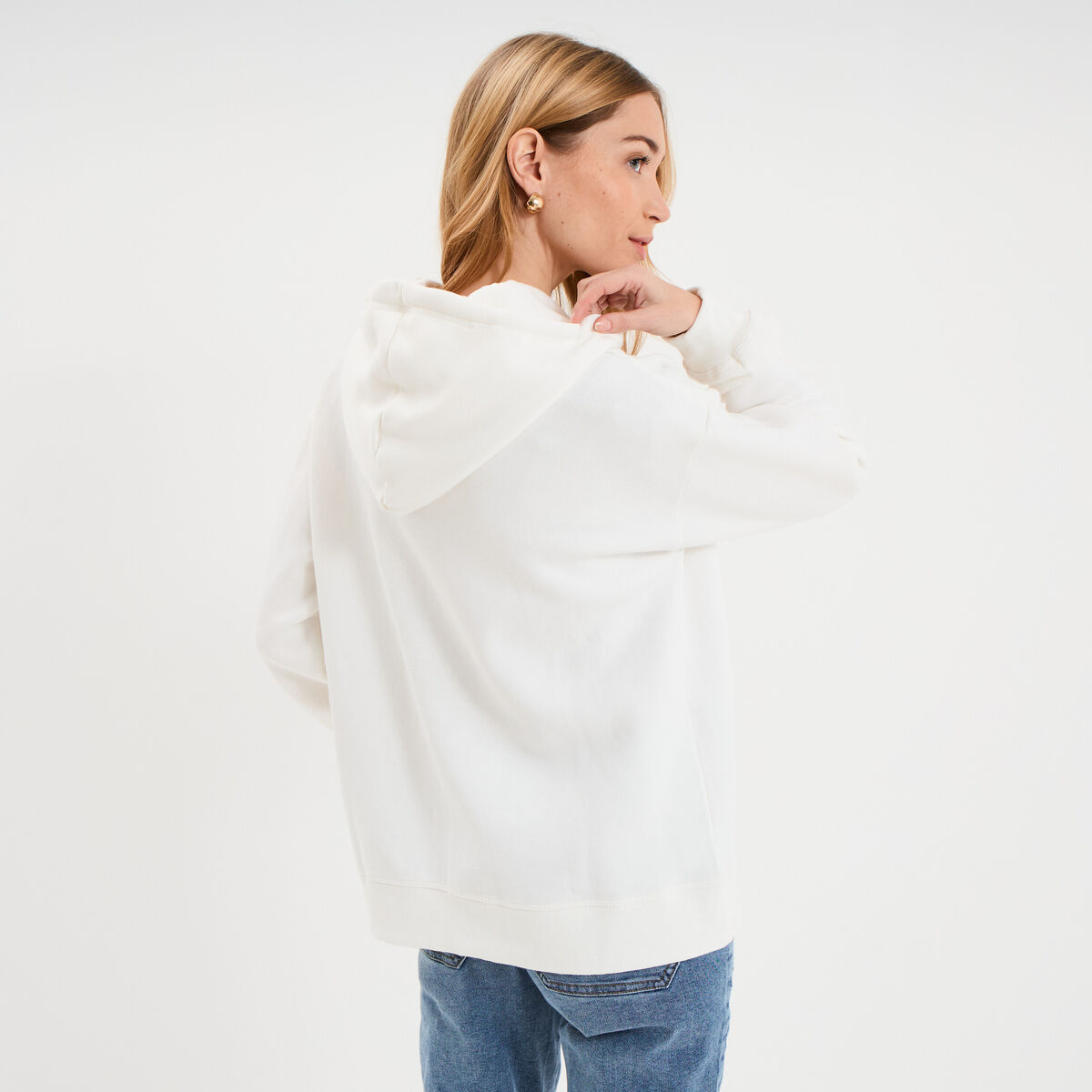 Sweat zipp&eacute; &agrave; capuche blanc femme