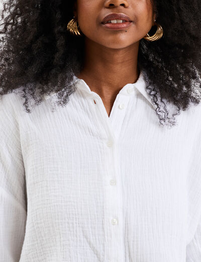 Chemise manches longues en gaze de coton blanc femme