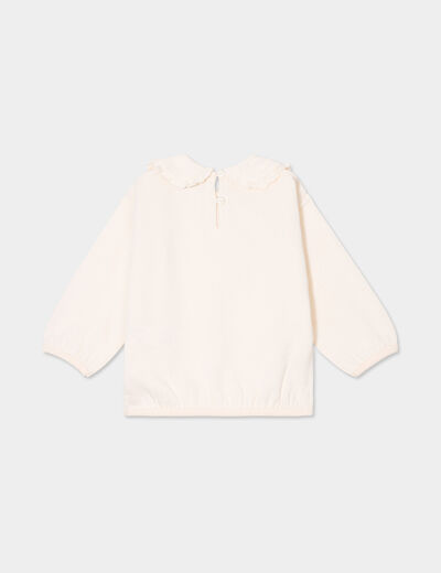 Sweat col claudine à volants creme bébé fille