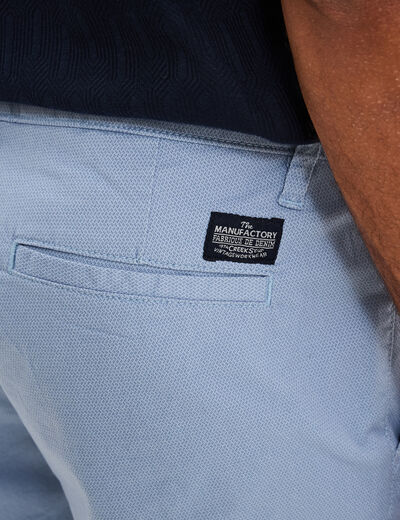 Bermuda short chino droit coton stretch bleu gris homme