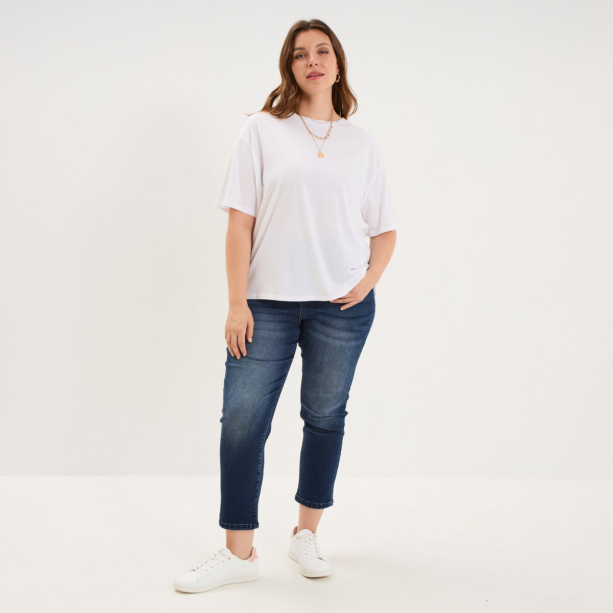 Jean slim taille haute bleu femme grande taille
