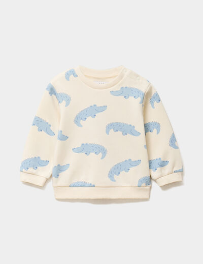 Sweat molletonn&eacute; manches longues ecru b&eacute;b&eacute; gar&ccedil;on