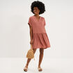 Robe courte fluide bas volants terracotta femme