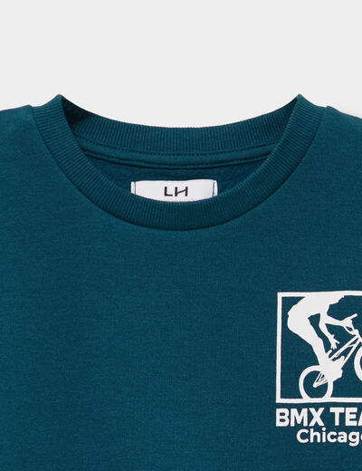 Sweat col rond oversize manches longues bleu canard gar&ccedil;on