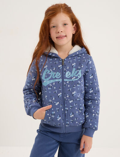 Gilet doubl&eacute; &agrave; capuche bleu gris fille
