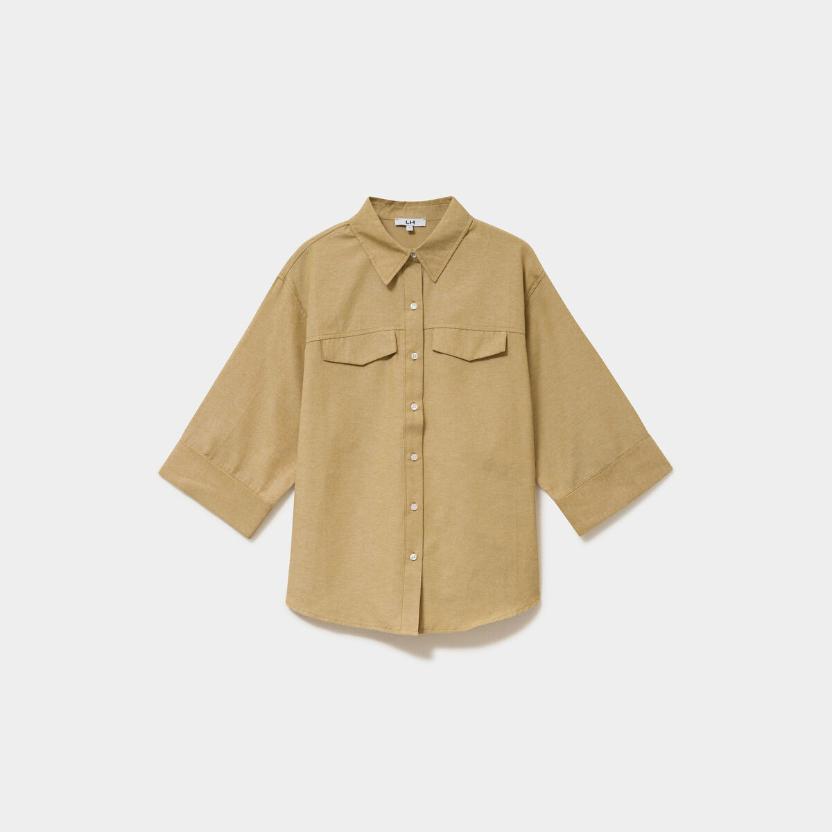 Chemise manches 3/4 poches poitrine vert olive femme