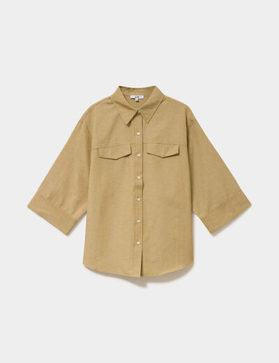 Chemise manches 3/4 poches poitrine vert olive femme