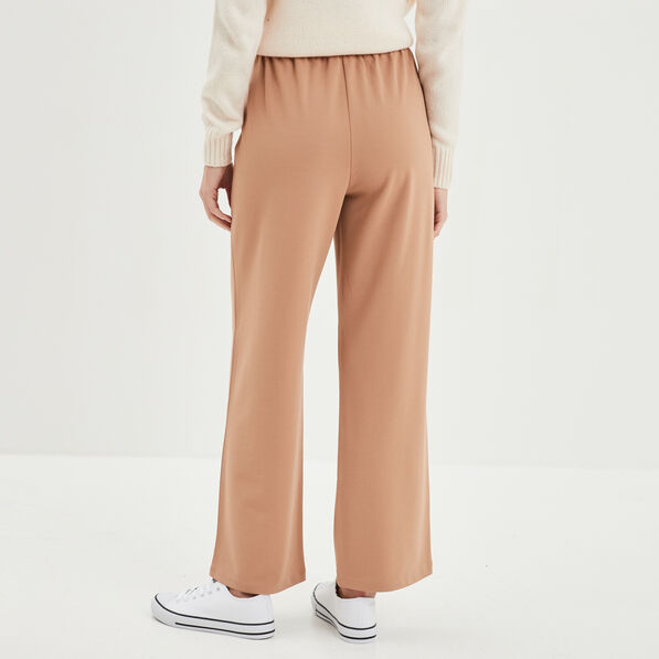 pantalon droit a pont taille elastiquee marron clair femme Pantalon droit à pont taille élastiquée marron clair femme