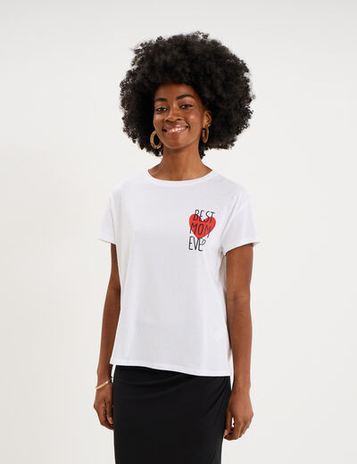 T-shirt F&ecirc;te des m&egrave;res &agrave; message coton blanc femme