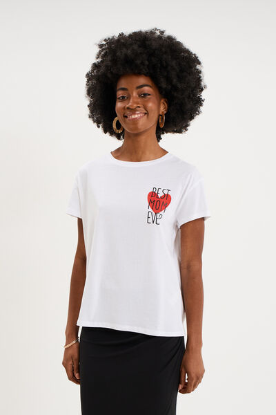 T-shirt F&ecirc;te des m&egrave;res &agrave; message coton blanc femme