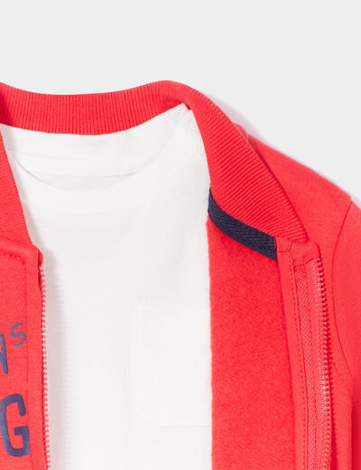 Ensemble 2 pièces t-shirt et gilet teddy rouge bébé garçon