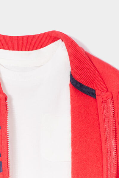 Ensemble 2 pièces t-shirt et gilet teddy rouge bébé garçon