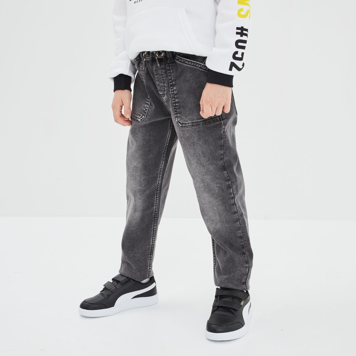 Jean stretch jogger taille &eacute;lastiqu&eacute;e denim gris gar&ccedil;on