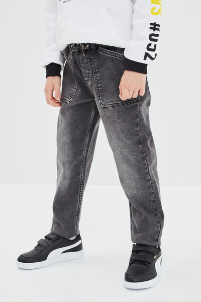 Jean stretch jogger taille &eacute;lastiqu&eacute;e denim gris gar&ccedil;on