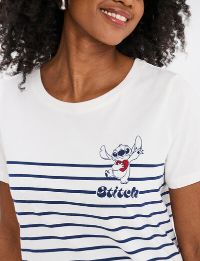 T-shirt manches courtes coton Stitch ivoire femme