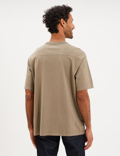 T-shirt droit col rond 1 poche coton vert kaki homme