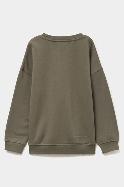 Sweat oversize manches longues col rond vert kaki gar&ccedil;on