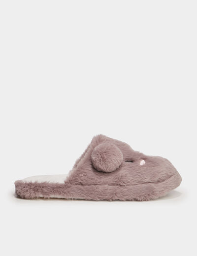 Chaussons mules fausse fourrure mauve femme