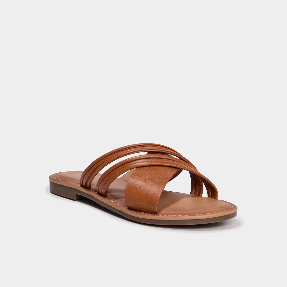 Mules plates avec brides crois&eacute;es marron femme