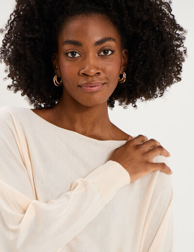 Pull encolure bateau manches longues beige femme