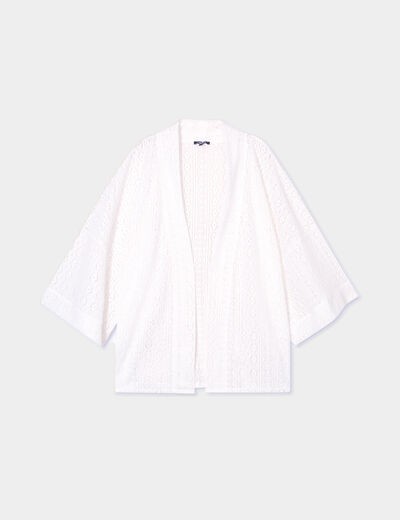 Veste ample esprit kimono dentelle blanc femme